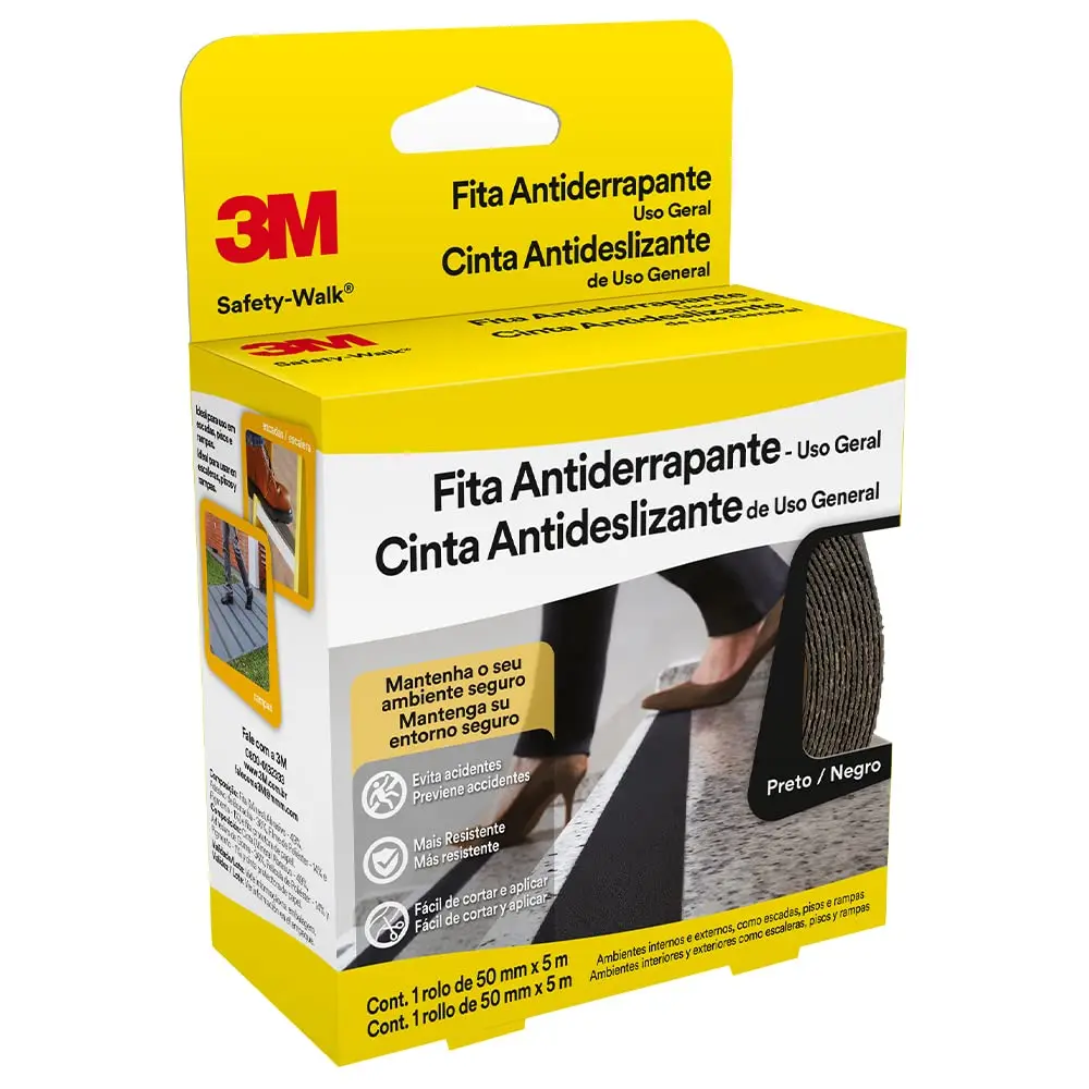 3M Fita Antiderrapante de Uso Geral Preta 1 Unidade | Fácil de aplicar, Ideal para ambientes internos e externos, Adesivo forte e resistente às chuvas e tráfego intenso