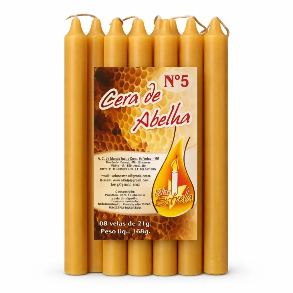 Kit 8 Velas Com Cera De Abelha Natural de 16 cm, Maciça, Artesanal, Aroma e Qualidade Incomparável.