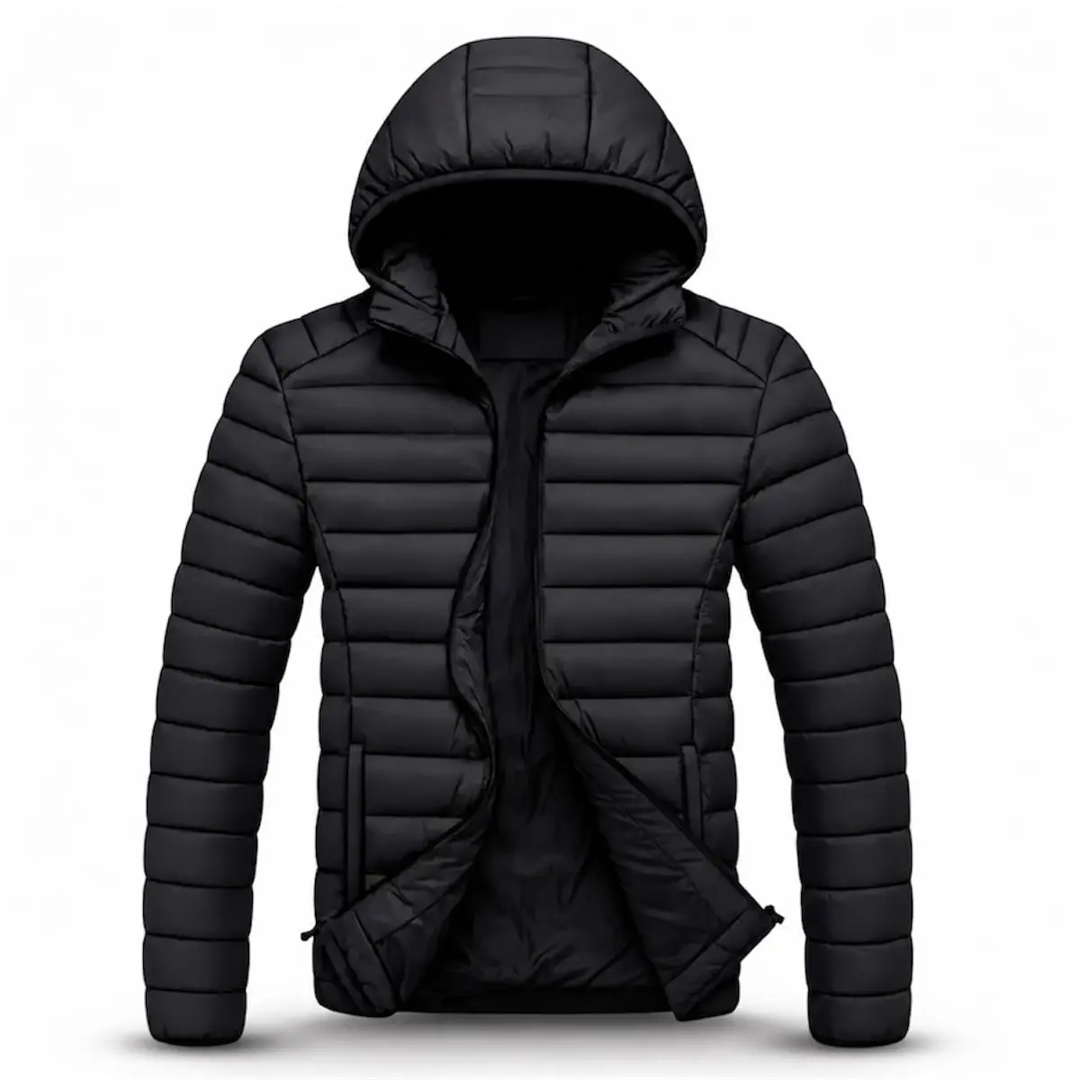 Jaqueta Masculina Impermeável Puffer Preta com Capuz Removível Casaco de Frio Inverno Leve Quente e Forrada - 1