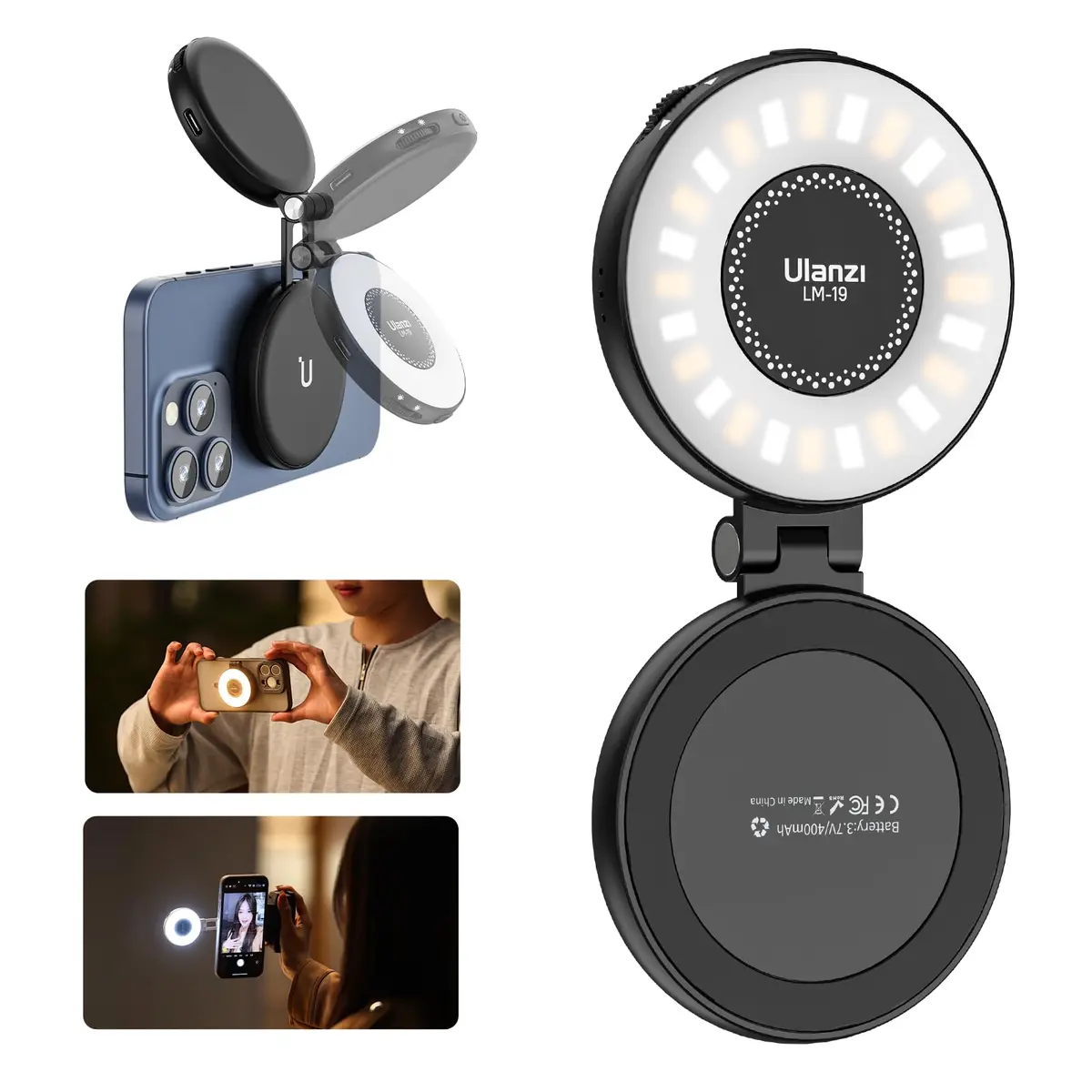 ULANZI LM19 Luz magnética para selfie, anel de luz LED para iPhone MagSafe, CRI95+ 2500K-8500K luzes de preenchimento magnético portátil para selfies TikTok videochamada maquiagem fotografia YouTube - 1
