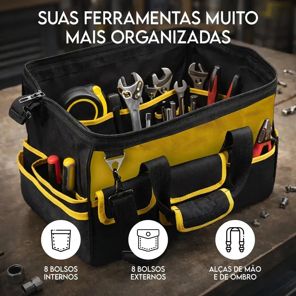Bolsa Maleta De Ferramentas Grande 18 Polegadas Reforçada 16 Bolsos Para Eletricista E Profissionais - Fundo Firme Em Borracha Travunker thumbnail 2