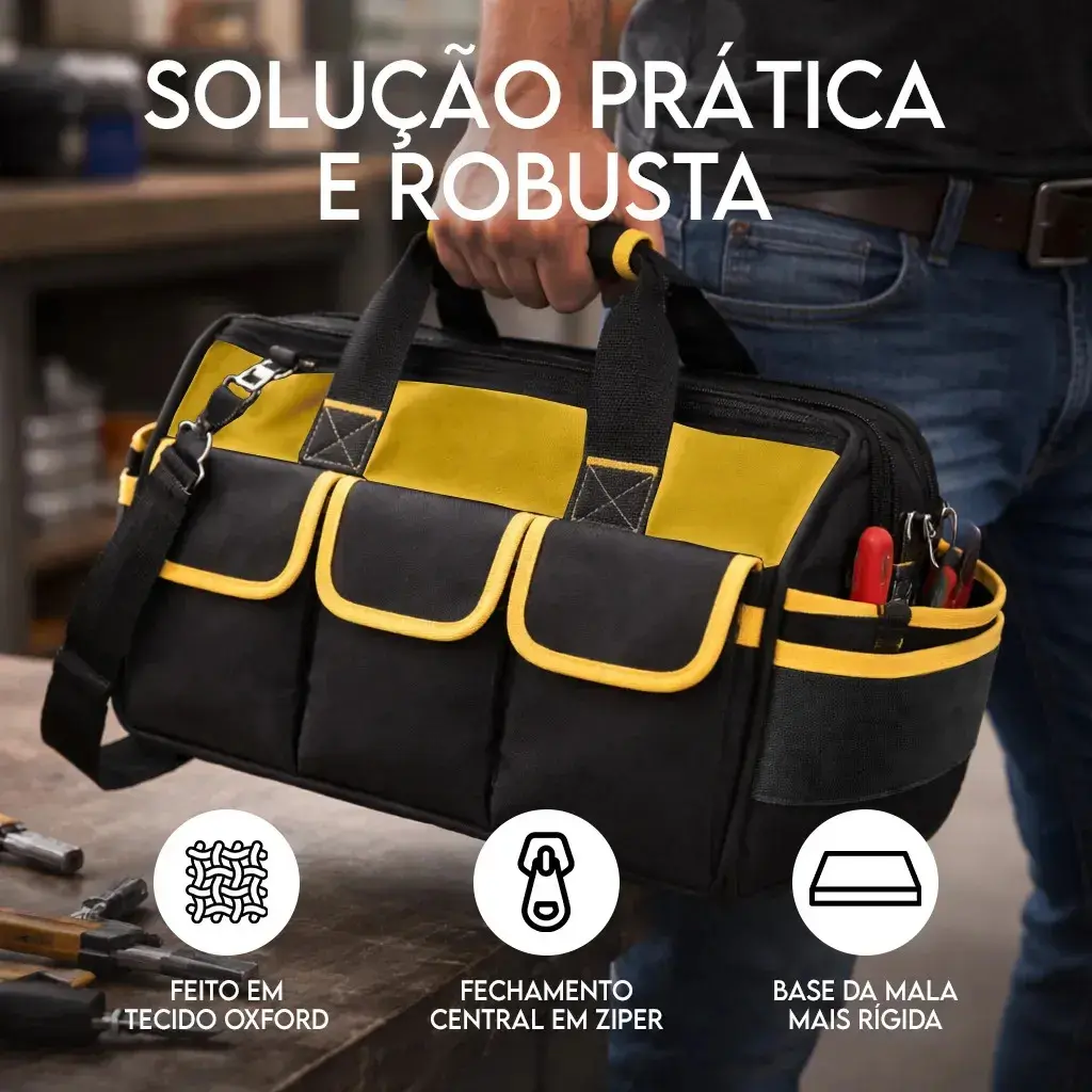 Bolsa Maleta De Ferramentas Grande 18 Polegadas Reforçada 16 Bolsos Para Eletricista E Profissionais - Fundo Firme Em Borracha Travunker thumbnail 3