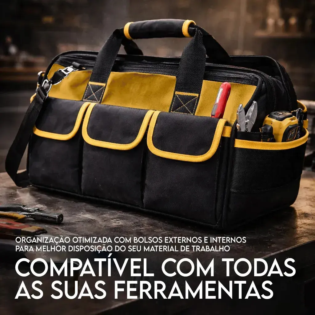 Bolsa Maleta De Ferramentas Grande 18 Polegadas Reforçada 16 Bolsos Para Eletricista E Profissionais - Fundo Firme Em Borracha Travunker thumbnail 4