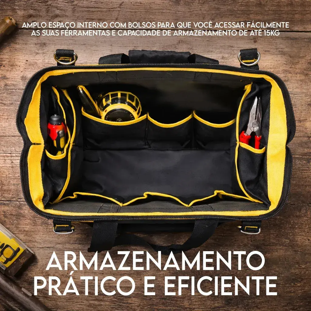Bolsa Maleta De Ferramentas Grande 18 Polegadas Reforçada 16 Bolsos Para Eletricista E Profissionais - Fundo Firme Em Borracha Travunker thumbnail 5