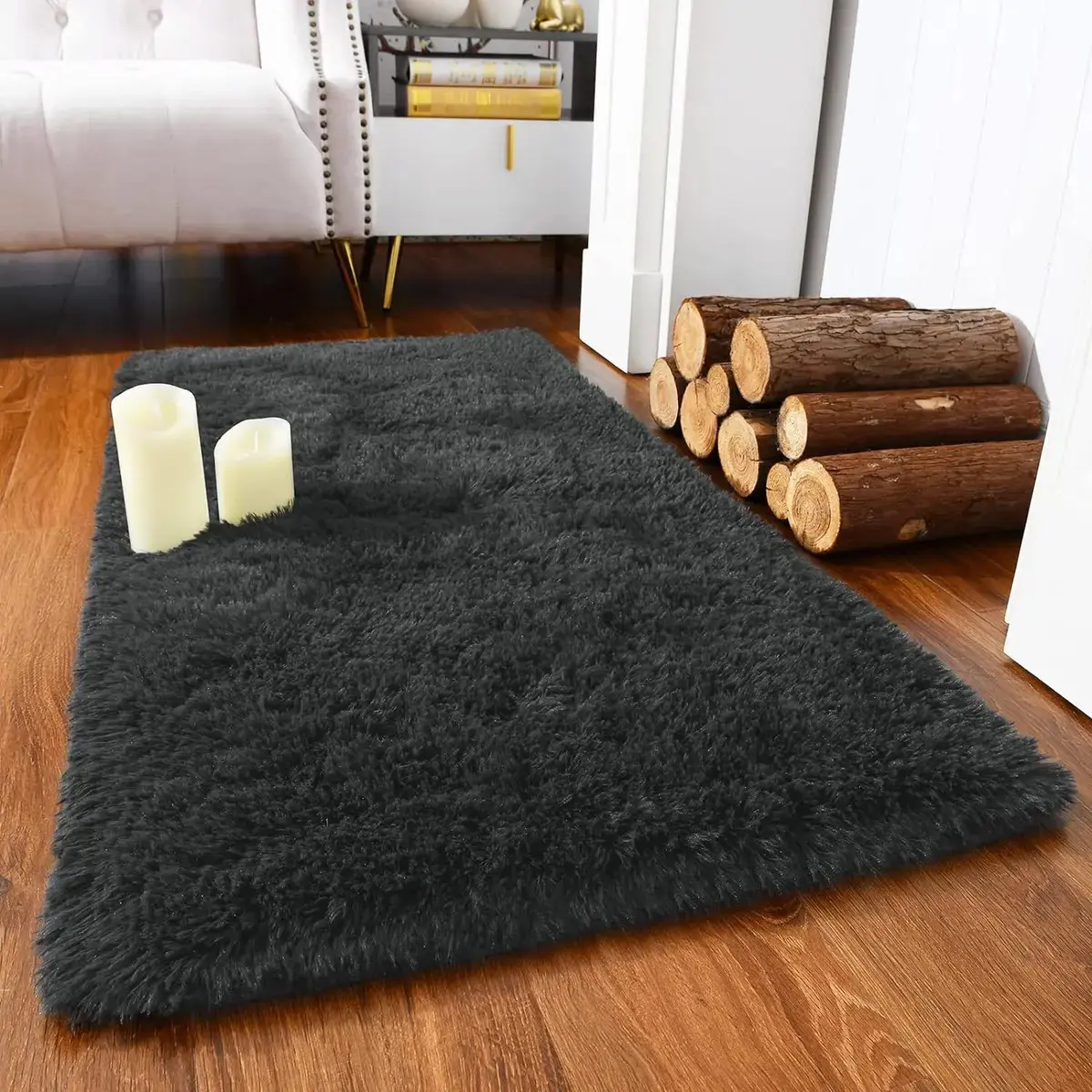 Passadeira Corredor 1,00x0,60 Tapete Super Peludo Beira De Cama Sala Quarto Cinza Texfine