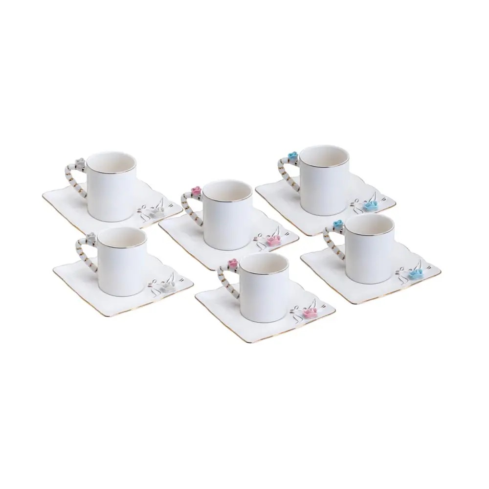 WOLFF - Conjunto 6 Xícaras de Café de Porcelana Flower Square Plate Branco 80ml