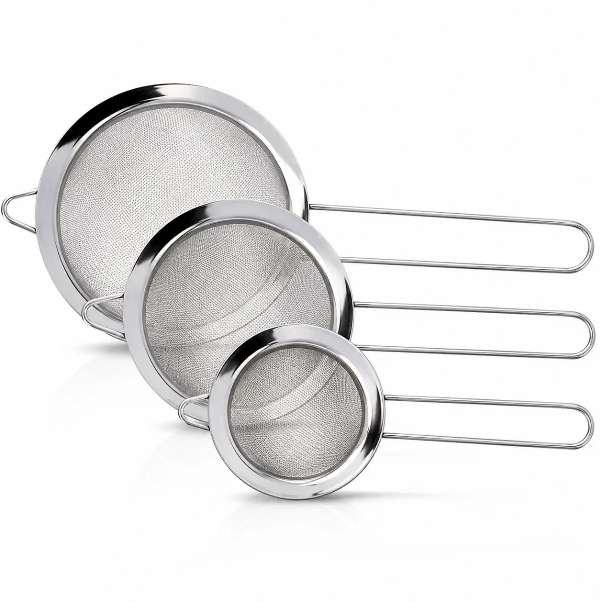 Kit 3 Peneiras em Aço Inox Resistente Luxo Para Coar Polvilhar Versátil Com Medidas Diferentes P, M, G