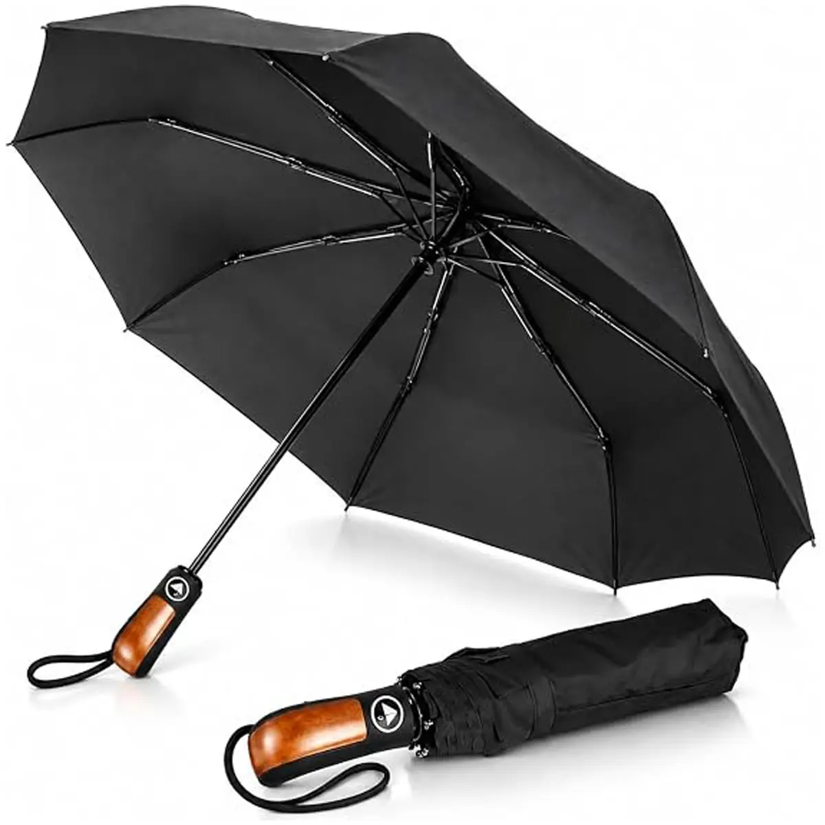 Guarda Chuva Automático Preto Médio Reforçado 8 Varetas Compacto Resistente Vento Sombrinha Portátil Proteção UV Moderno