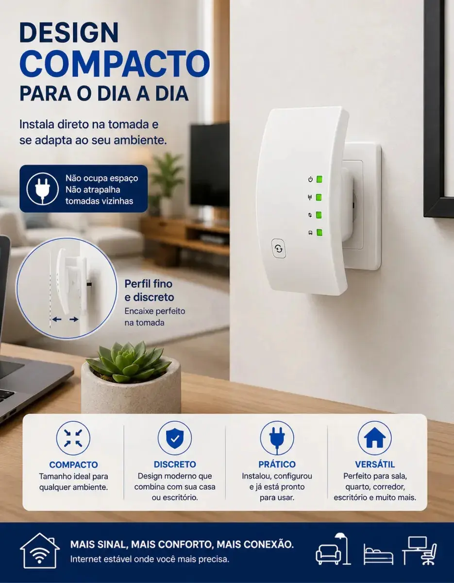 Repetidor Sinal Wifi 1800mbps Amplificador Sem Fio Turbo Porta Ethernet Cobertura Estendida Casa Escritorio Configuracao Facil Compativel Roteador Wireless Cor Branco Gigabit Alta Midiafone thumbnail 3