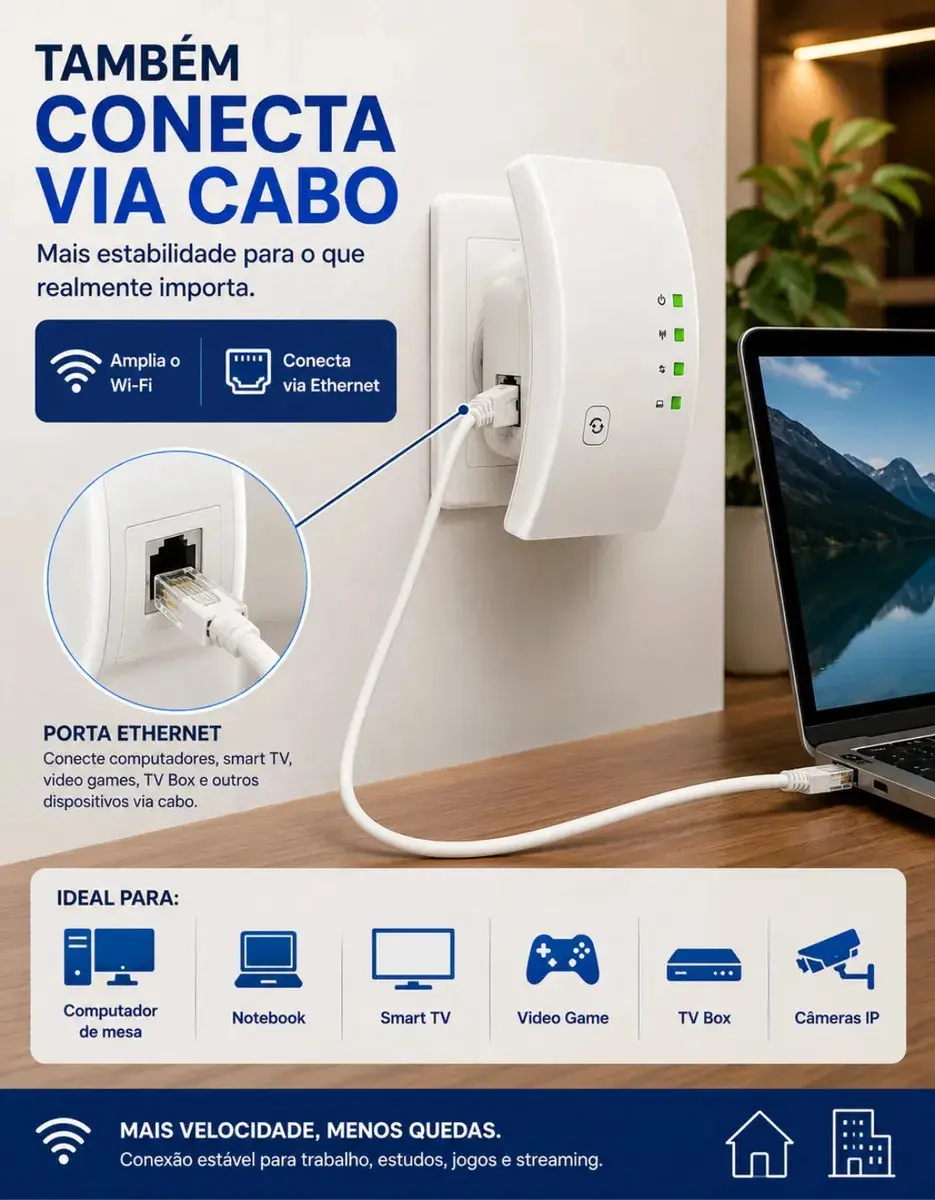 Repetidor Sinal Wifi 1800mbps Amplificador Sem Fio Turbo Porta Ethernet Cobertura Estendida Casa Escritorio Configuracao Facil Compativel Roteador Wireless Cor Branco Gigabit Alta Midiafone thumbnail 4