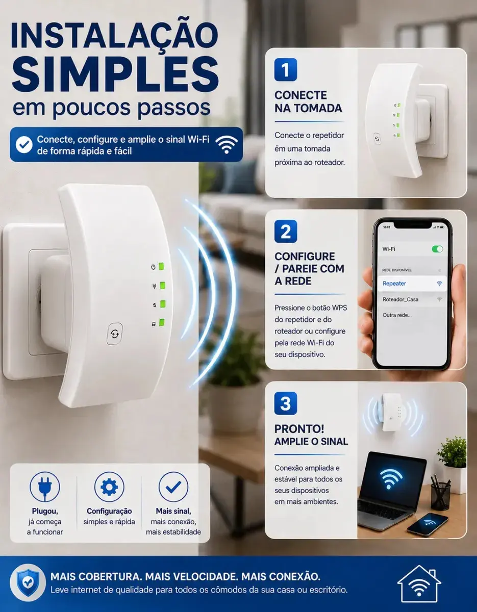 Repetidor Sinal Wifi 1800mbps Amplificador Sem Fio Turbo Porta Ethernet Cobertura Estendida Casa Escritorio Configuracao Facil Compativel Roteador Wireless Cor Branco Gigabit Alta Midiafone thumbnail 8