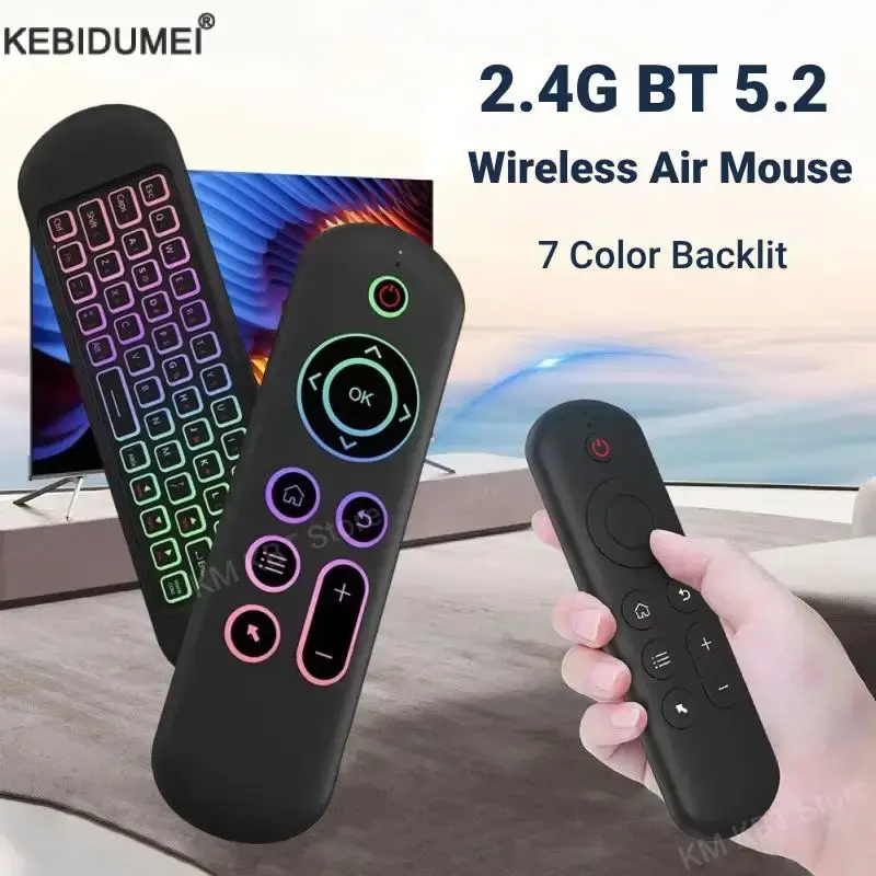 2.4ghz sem fio m5 air mouse bt 5.2 mini teclado retroiluminado controle remoto ir aprendizagem controle remoto para pc android tv box - 1