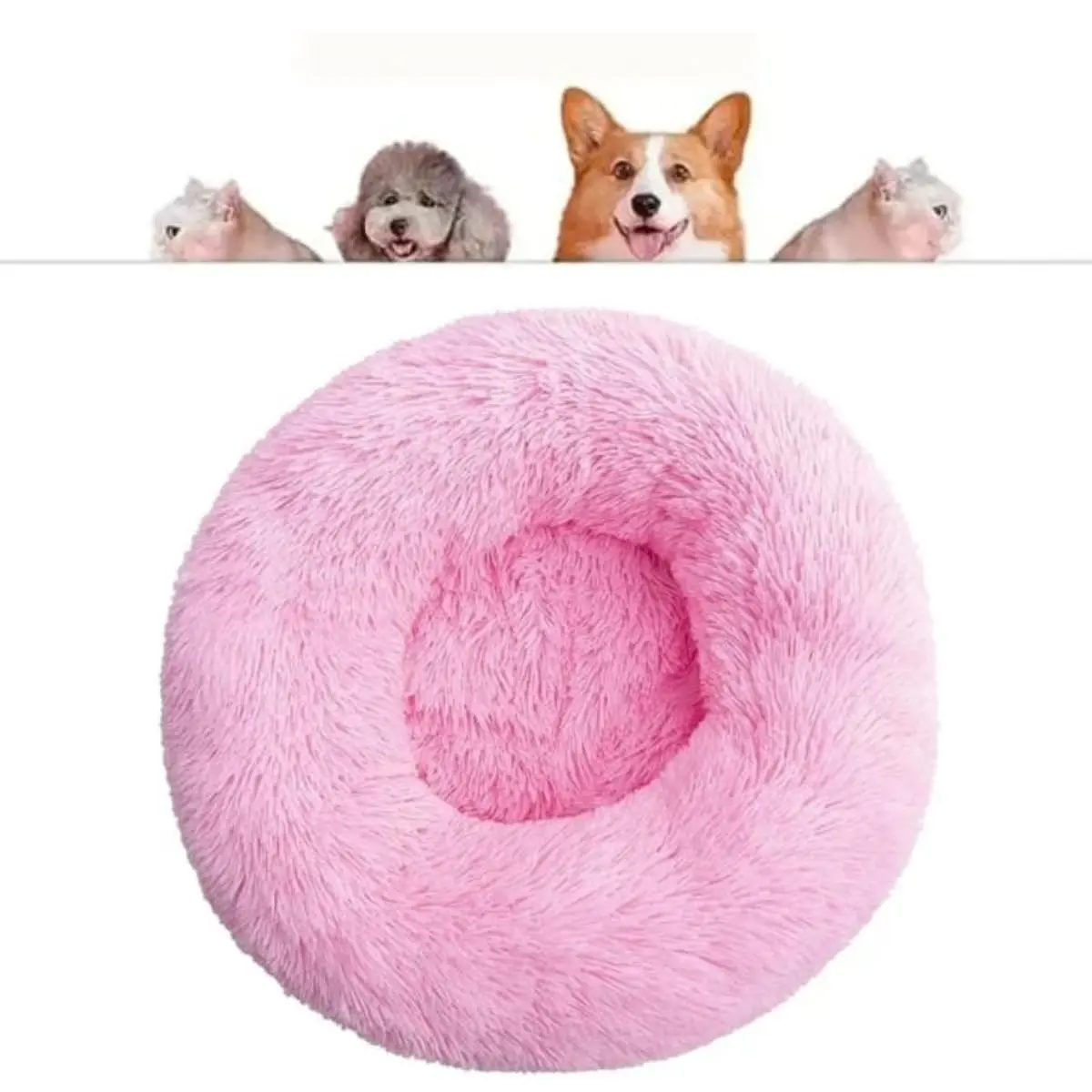 Caminha Nuvem Cama Pet Redonda Pelucia Para Cães Gatos Tam G DONUT BORDAS ELEVADAS CASA CASINHA NINHO FUNDO IMPERMEAVEL ANTIDERRAPANTE QUALIDADE PREMIUM (ROSA) - 1