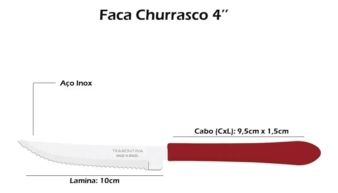 Faqueiro/Cozinha Tramontina Leme Aço Inox 20 Peças Vermelho thumbnail 4