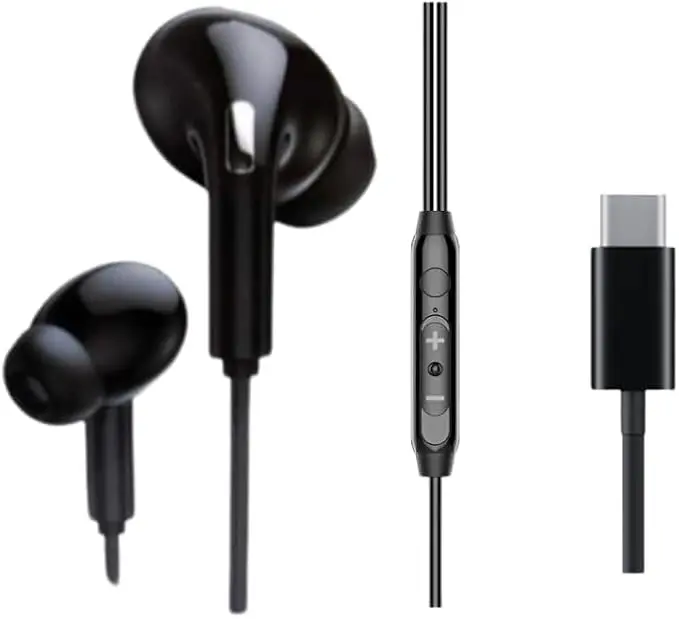 Fone de Ouvido com Fio Premium com Microfone e Controle de Volume, Anti-Ruído (99,15%), Cabo Antitramado, Compatível com Samsung, Motorola, LG e Smartphones USB-C - Preto – 6G