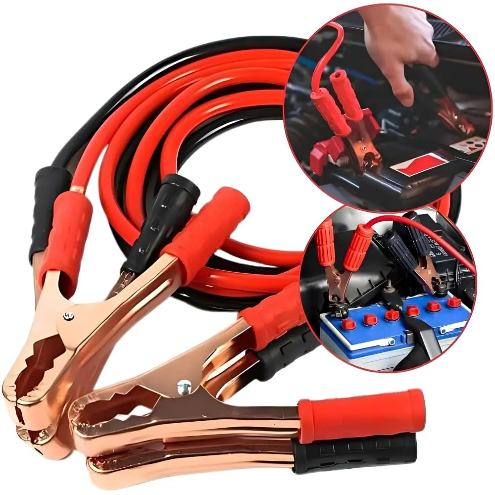 Cabo de Bateria 10mm Chupeta Automotivo 500 Amperes Cabo de 2 Metros Com Garras Em Aço Cobreado Fio com Bolsa de Transporte transferência de energia cabo auxiliar Carro Moto e veículos - 1