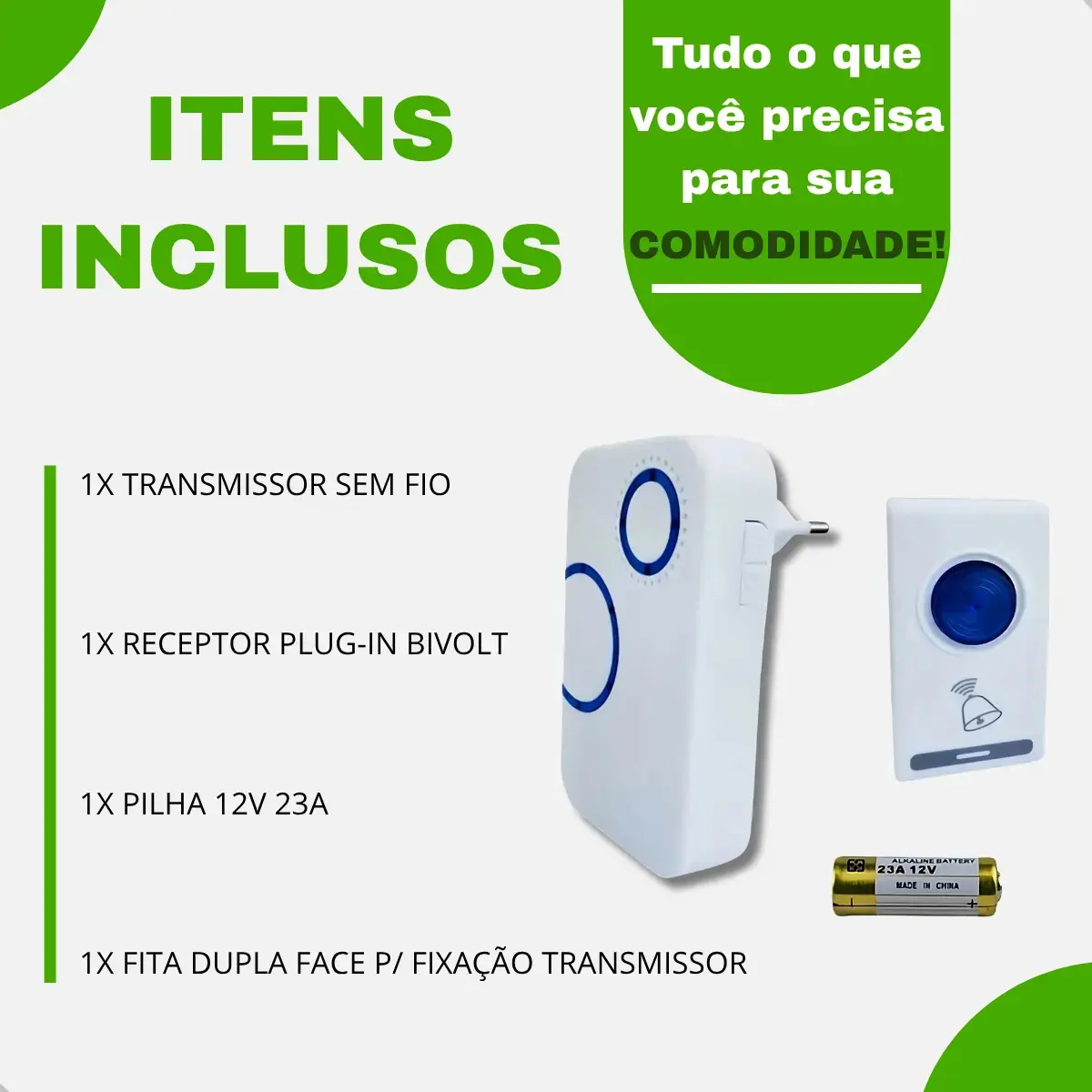 Campainha Sem Fio Gurumania Longo Alcance 100m À Prova D'Água 32 Toques Branco thumbnail 2