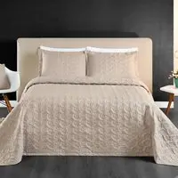 Kit Cobre Leito Colcha Casa Scarpa Desirée Casal Bordado Micropercal 200 Fios 3 Peças - Bege