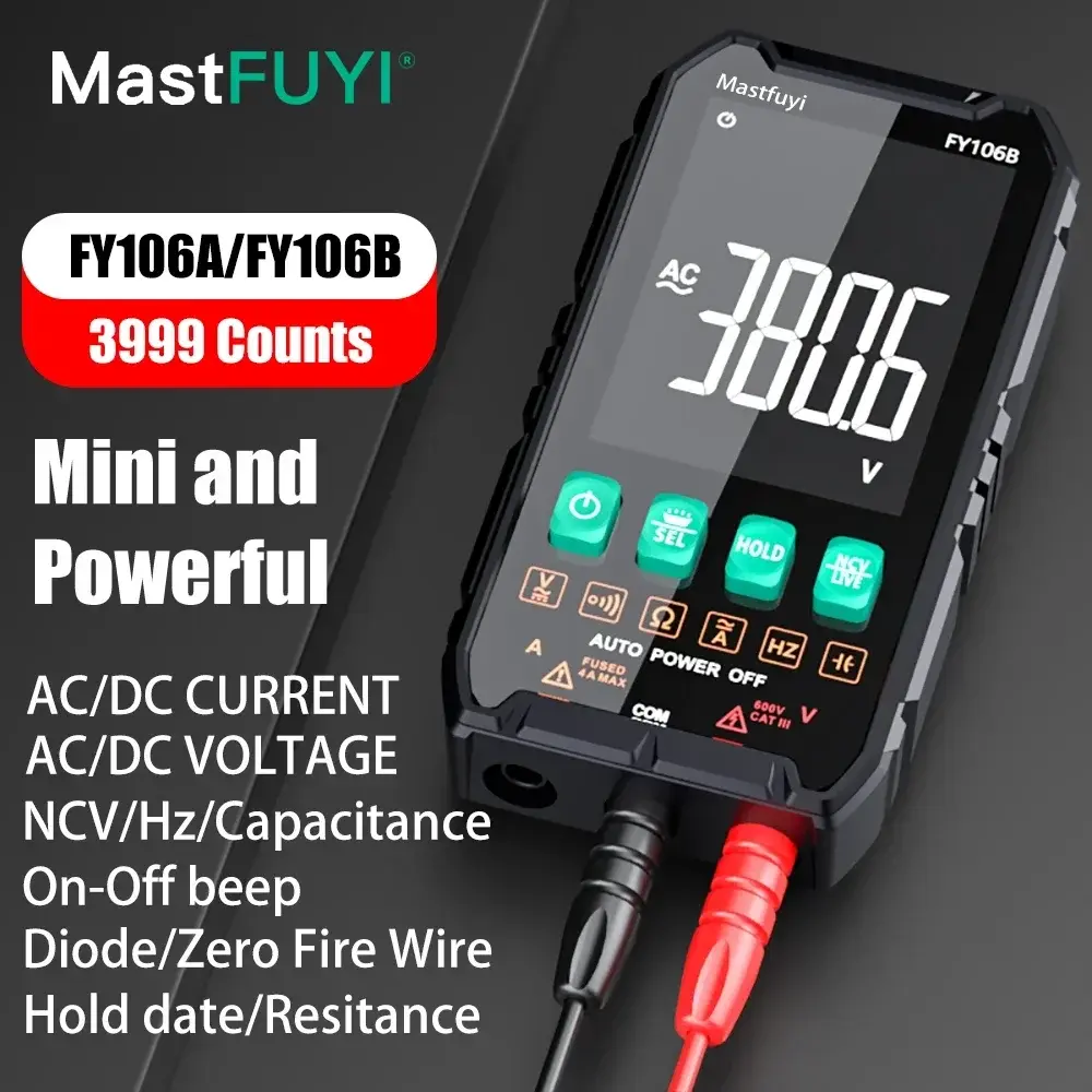 MASTFUYI-Mini Multímetro Digital, Tester Eletricista Inteligente, Multímetro Profissional, DC, AC Capacitância de Tensão, Ohm, Hz, NCV - 1
