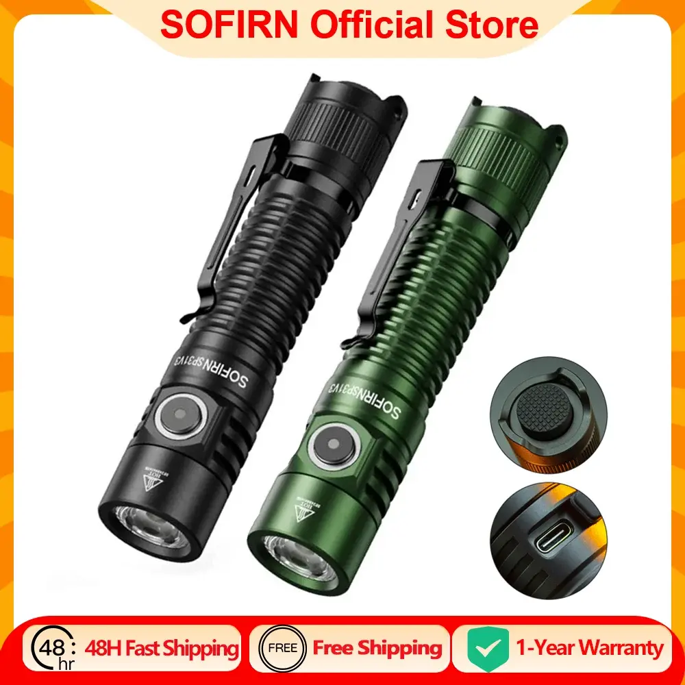 Sofirn sp31 v3.0 poderosa lanterna tática sst40/519a 2000lm 18650 led tocha usb c lâmpada de luz recarregável com interruptor duplo