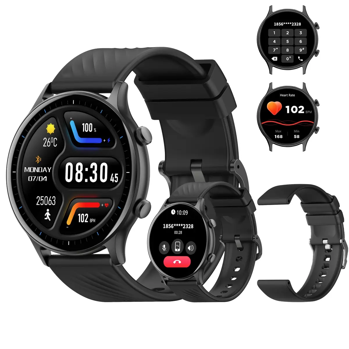 Smartwatch PEJE ZW04, Tela Touch 1.39", Alexa, Chamadas Bluetooth, 123+ Modos Esportivos, Compatível iOS/Android, 2 Pulseiras, Preto - 1