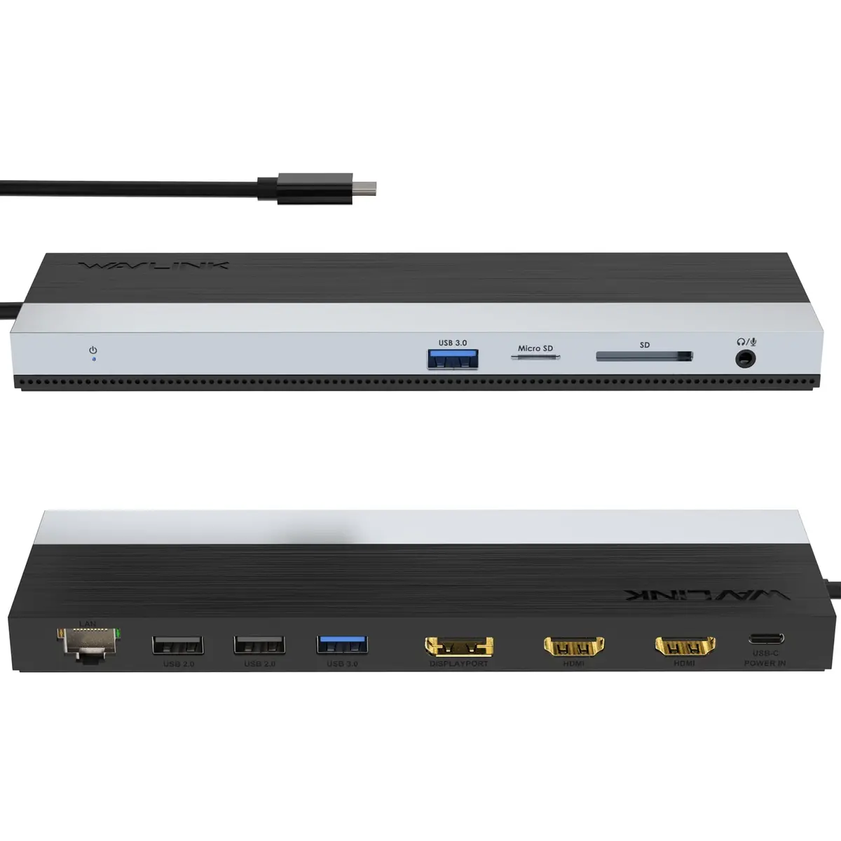 WAVLINK Estação de ancoragem USB C 3 monitores, estação de acoplamento com dual HDMI DP 100 W PD, USB3.0 e 2.0, RJ45, slots SD/TF, áudio/microfone, compatível apenas com computador Windows