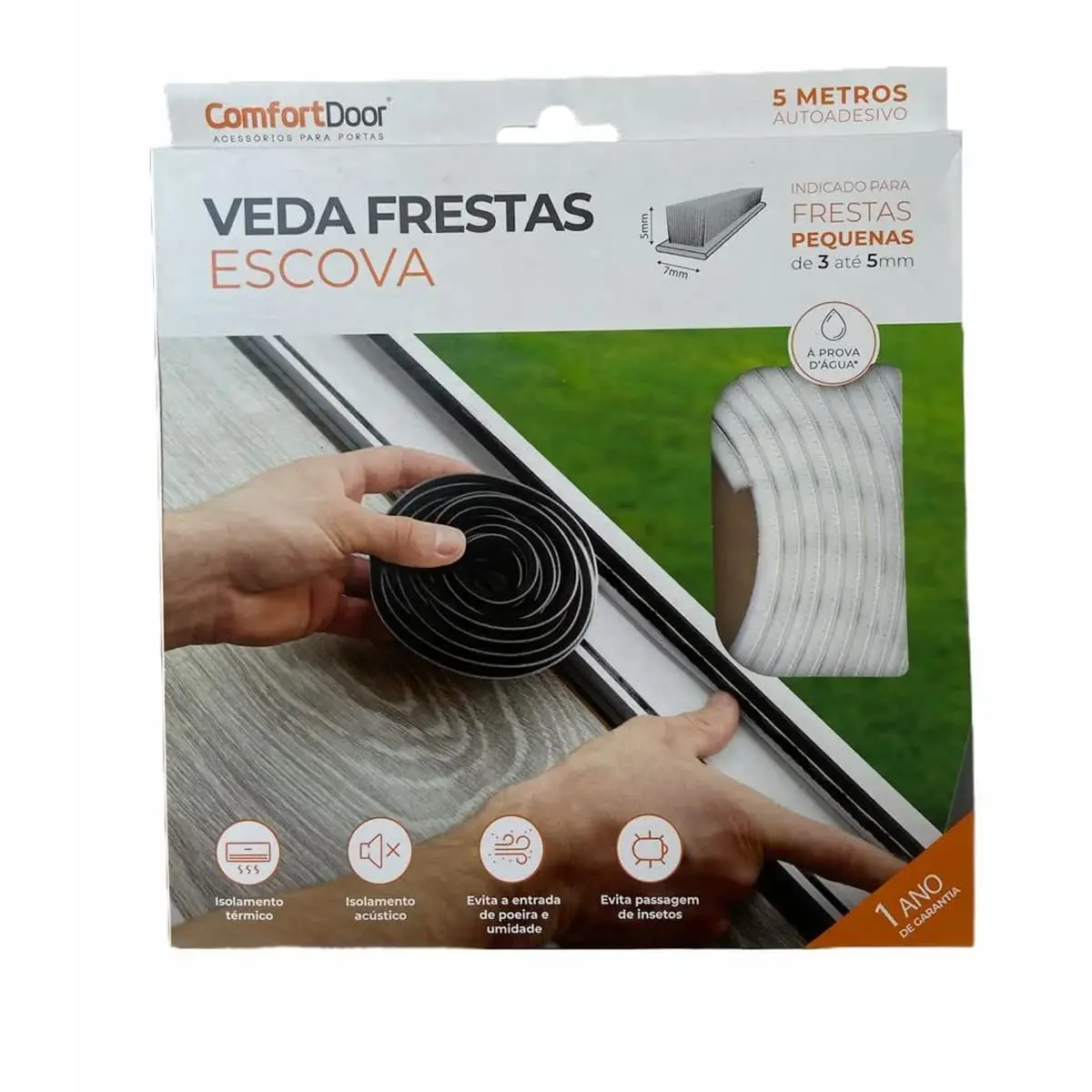 Veda Frestas Escova - 5x7mm Branco - 5 Metros - Comfort Door
