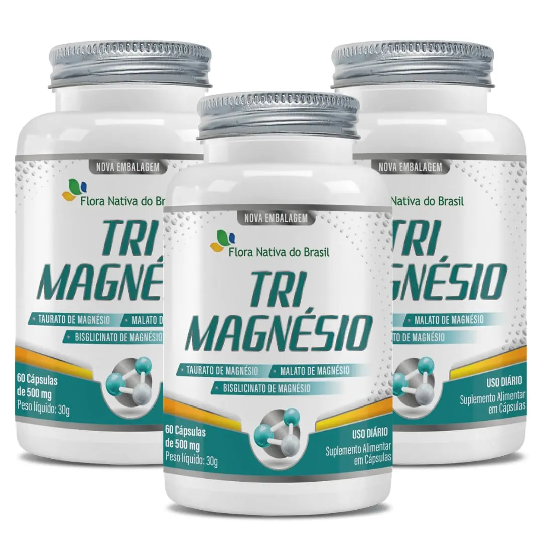 Kit Com 3 Tri Magnésio (taurato, malato e Bisglicinato) 500mg 60 Caps