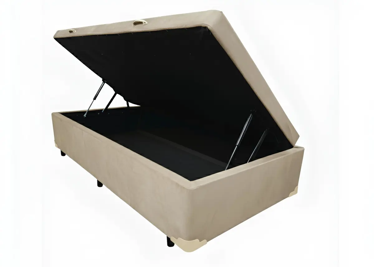 Cama Box Baú Solteiro Blindado Diversas Cores (88x188x42) (Suede bege)