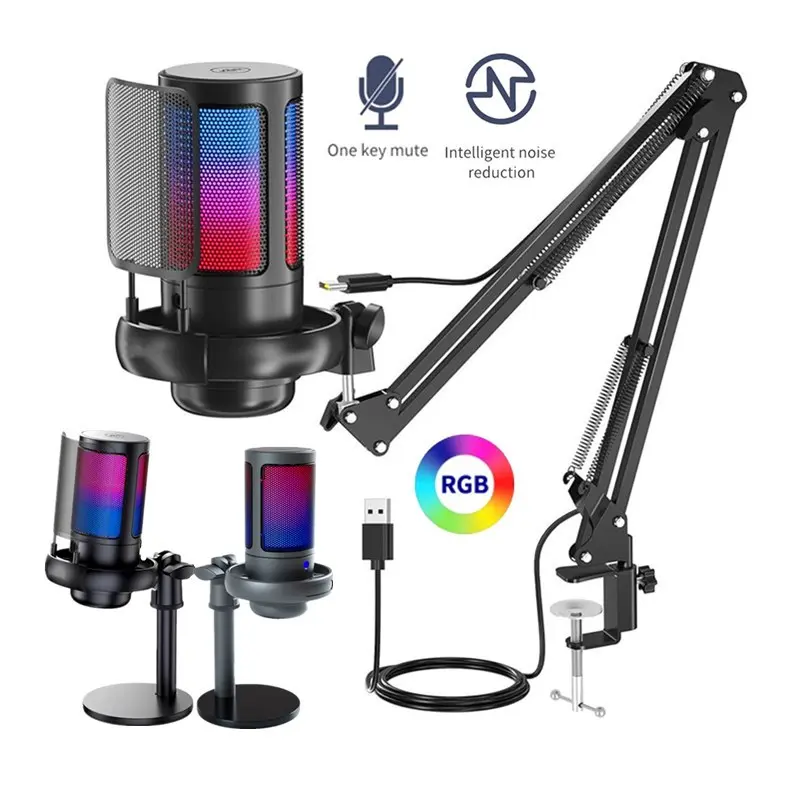 USB PC Gamer Microphone Condenser LED Mute Button Computer Gaming Mic for Laptop/PS4/5 Streaming Podcast