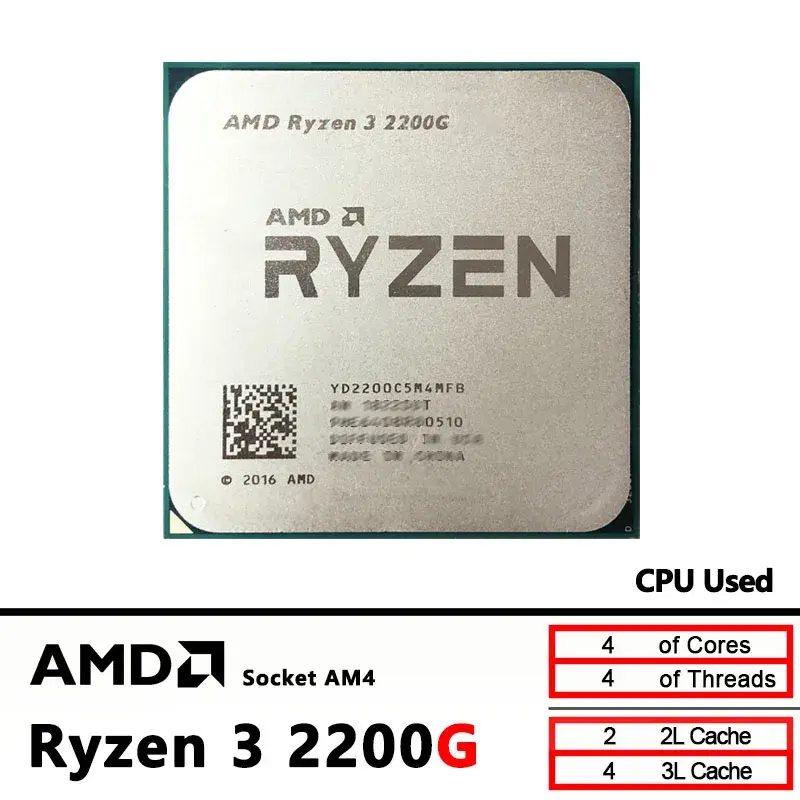 Processador AMD Ryzen 3 2200G Usado R3 2200G 3.5 GHz Zen 0.014 Quad-Core Quad-Thread CPU YD2200C5M4MFB Socket AM4