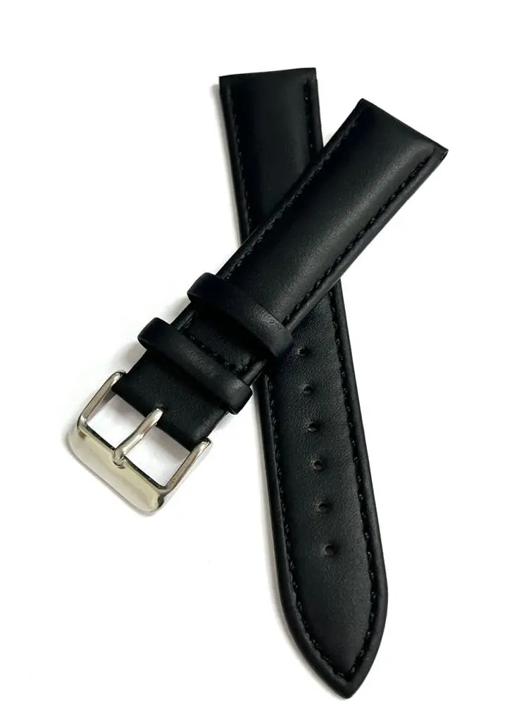 Pulseira couro Relógio lisa Clássica, Almofadada Fivela inox.LC116 - 1