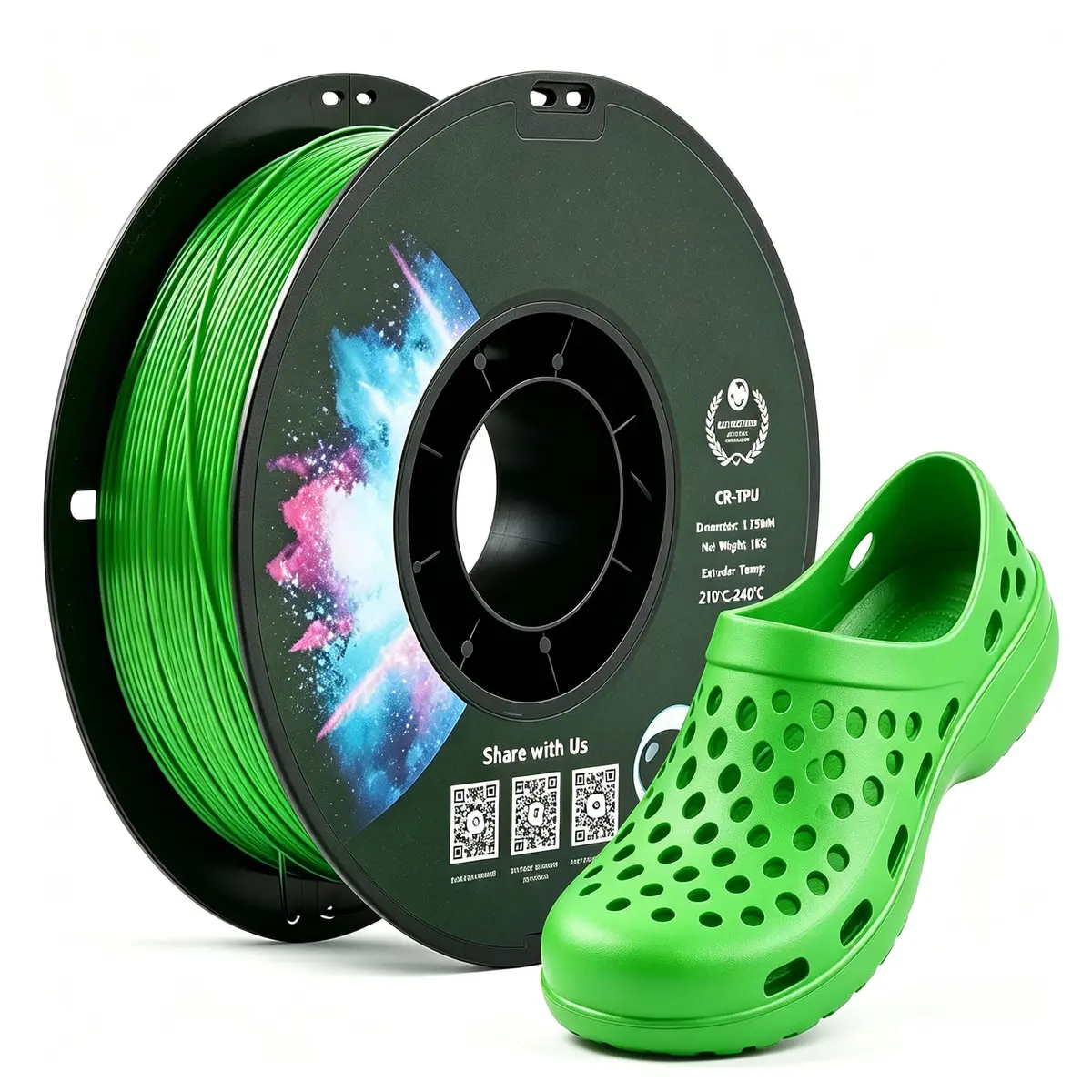Creatorally Filamento TPU 95A 1,75mm 1kg Verde para Impressora 3D | Alta elasticidade, Resistência a impactos, Baixo desgaste, Fluxo estável, Impressão precisa