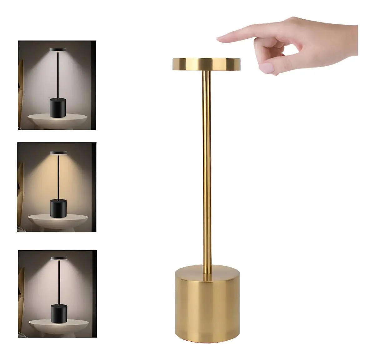 Luminária Mesa LED Luz Dimerizável Touch Recarregável 3 Cores Dourado USB