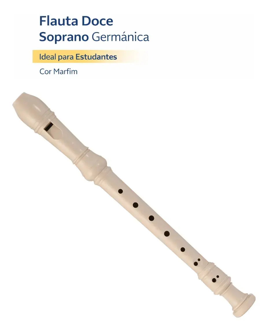 Flauta Doce Germânica Soprano Alemã com Bag e Vareta De Limpeza Cor Creme - 1