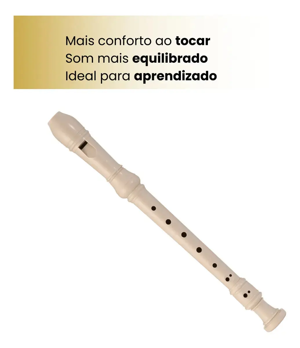 Flauta Doce Germânica Soprano Alemã com Bag e Vareta De Limpeza Cor Creme thumbnail 3