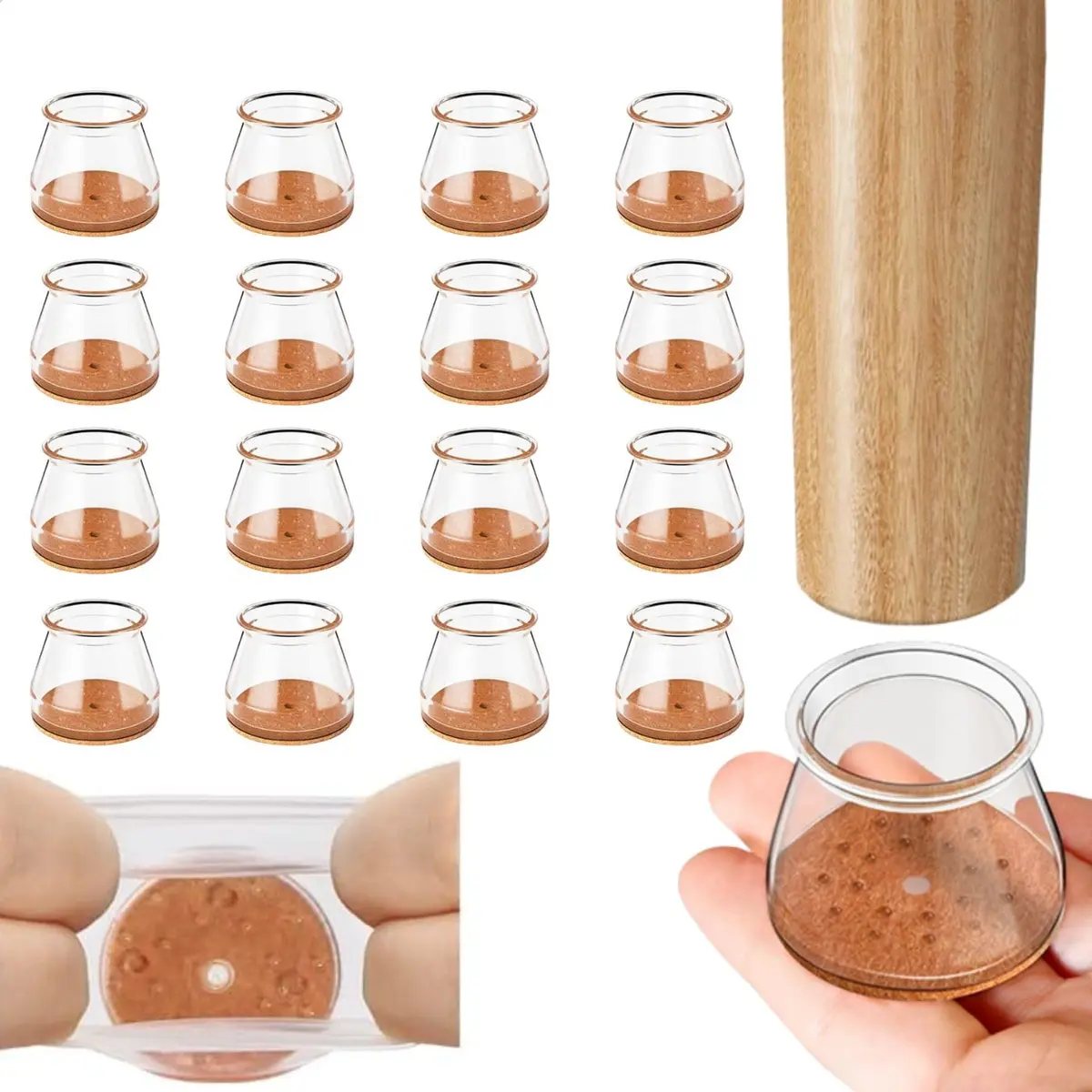 Kit 16 Capas Protetor de cadeira de Silicone com Feltro – Almofadas Antirrisco e Redutoras de Ruído para Pernas de Cadeiras e Mesas Sanfé
