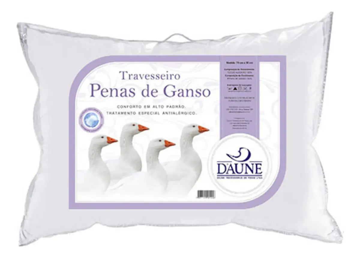 Travesseiro Daune 100% Penas De Ganso Hipoalergênico 50x70 cm Branco
