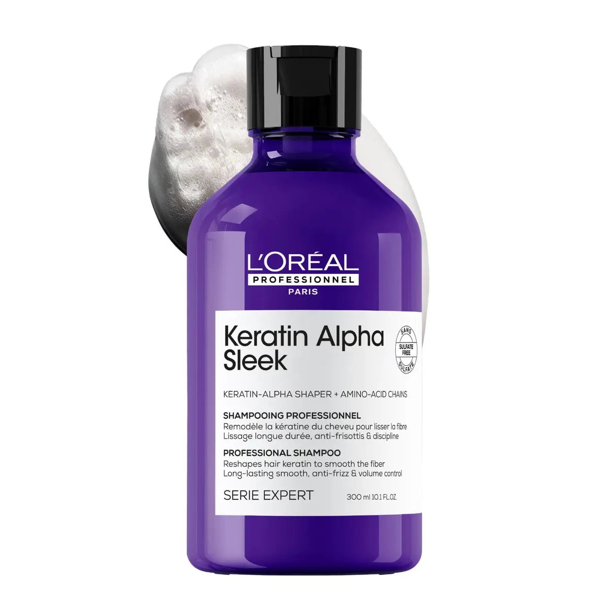 L'Oréal Professionnel Keratin Alpha Sleek Shampoo profissional sem sulfato l Fios alinhados, controle de frizz e volume l Maciez, hidratação e brilho l 300mL