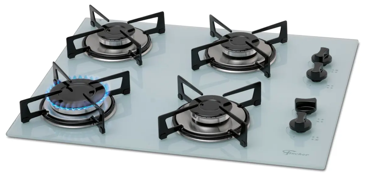 Fischer Cooktop à Gás 4 Bocas Mesa Vidro Branca Bivolt 1519-5902