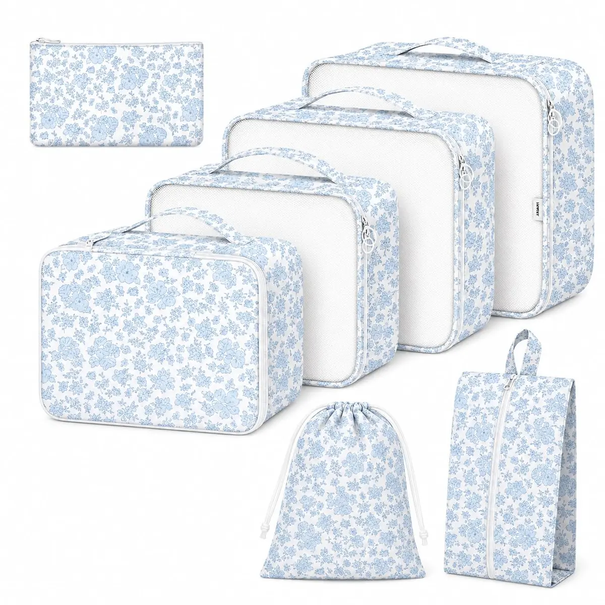 Necessaire Feminina Organizador de Malas para Viagem: KIT 7/10 de Organização - Inclui Bolsa Organizadora-Organizadores de Bagagem para Viagem (Floral-7 peças)