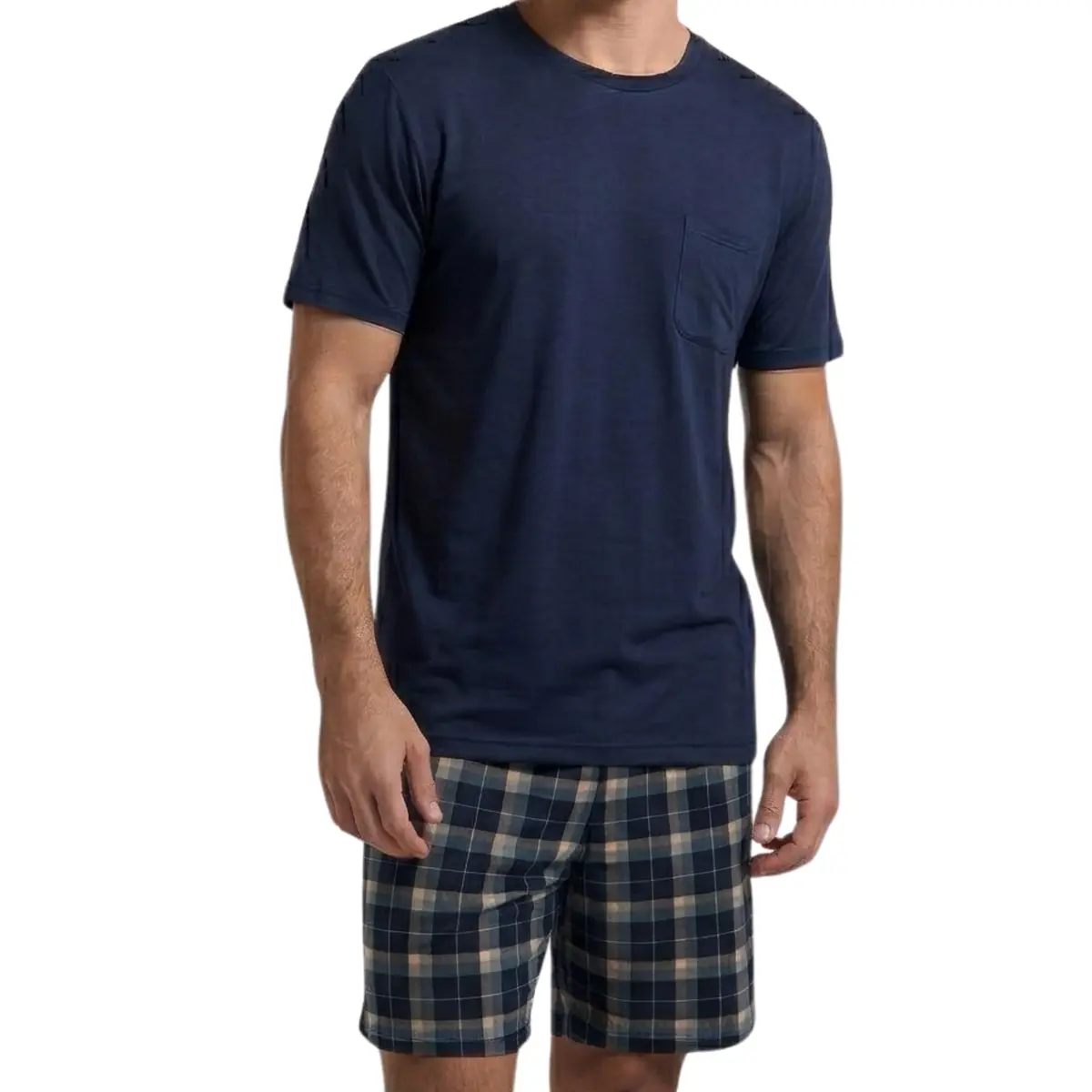 Pijama Masculino Adulto Camiseta e Short Verão Duomo Toque Macio Confortável - 1