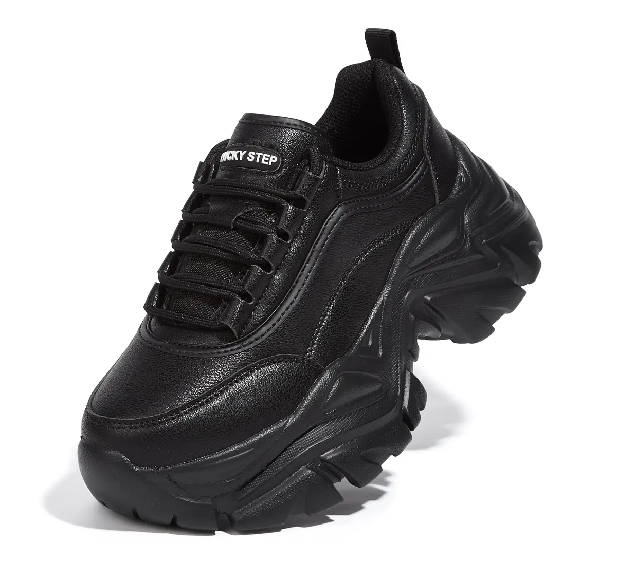LUCKY STEP Tênis Chunky Feminino Plataforma Couro Branco Casual Confortável Tênis de Caminhada Esportivo