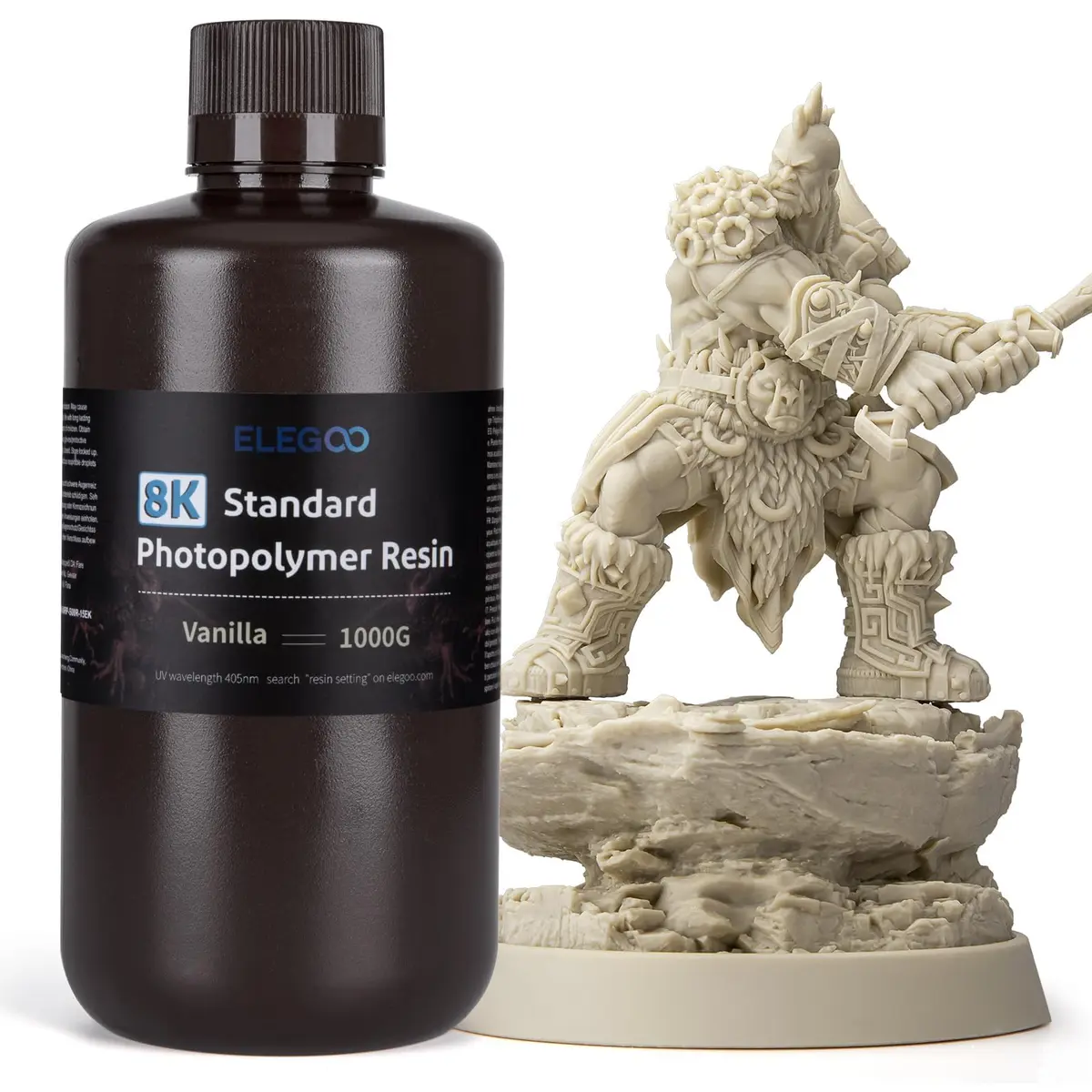 ELEGOO Resina 8K para impressora 3D Baunilha 1KG - Resina de fotopolímero padrão de cura UV 405nm para impressão 3D LCD/MSLA/DLP