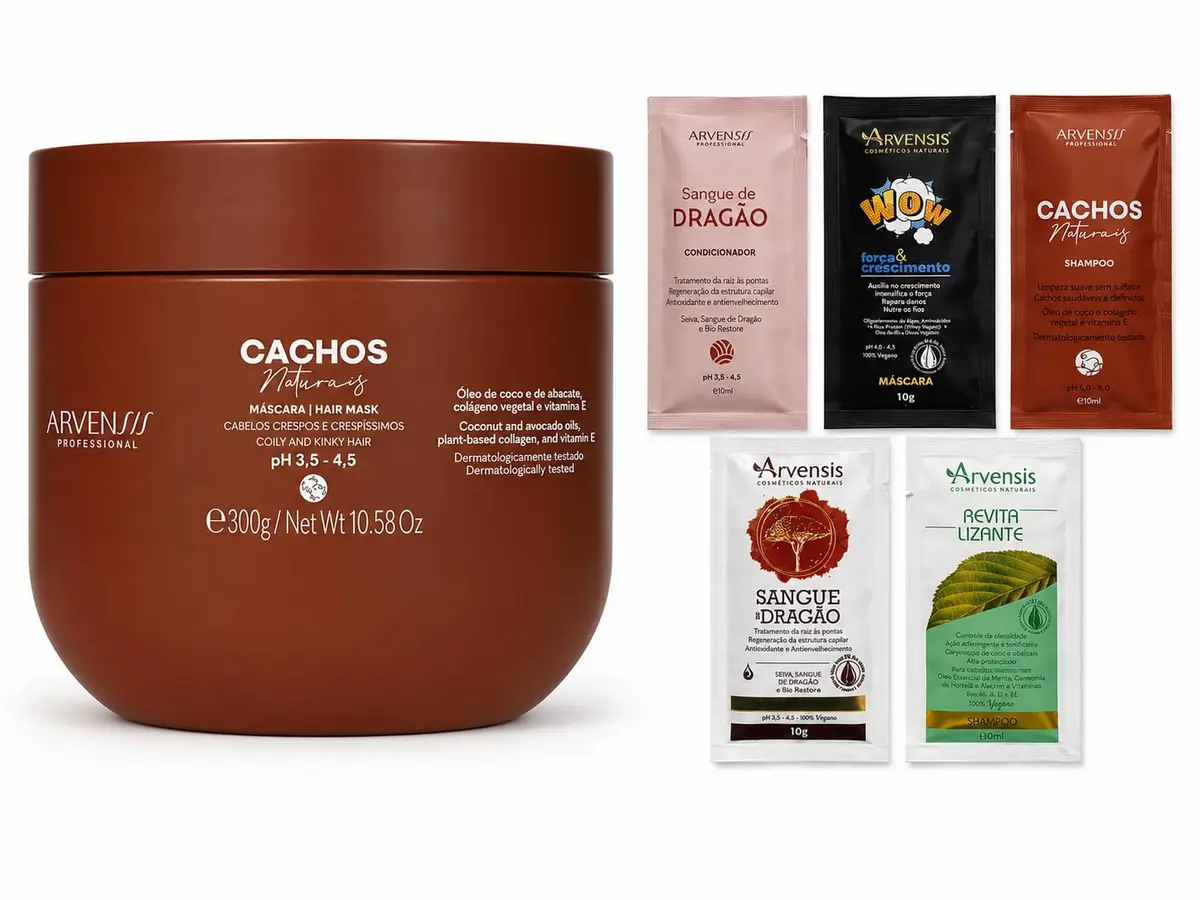 Máscara Cachos Naturais - Nutrição Intensa, Definição e Suavidade | Arvensis Vegana 300g + 5 Sachês Sortidos - 1