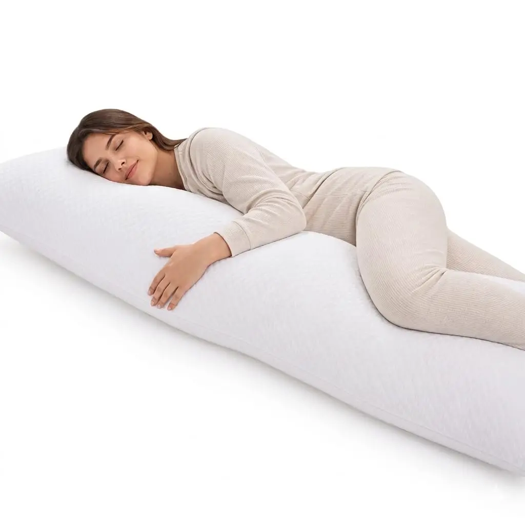 Brambila Travesseiro de Corpo Gigante Matelado Premium, Branco, Macio, 140x40 cm, para Dormir de Lado, Suporte para Coluna e Gestante Travesseiro Xuxão Antialérgico e Antiácaros para Proteção.