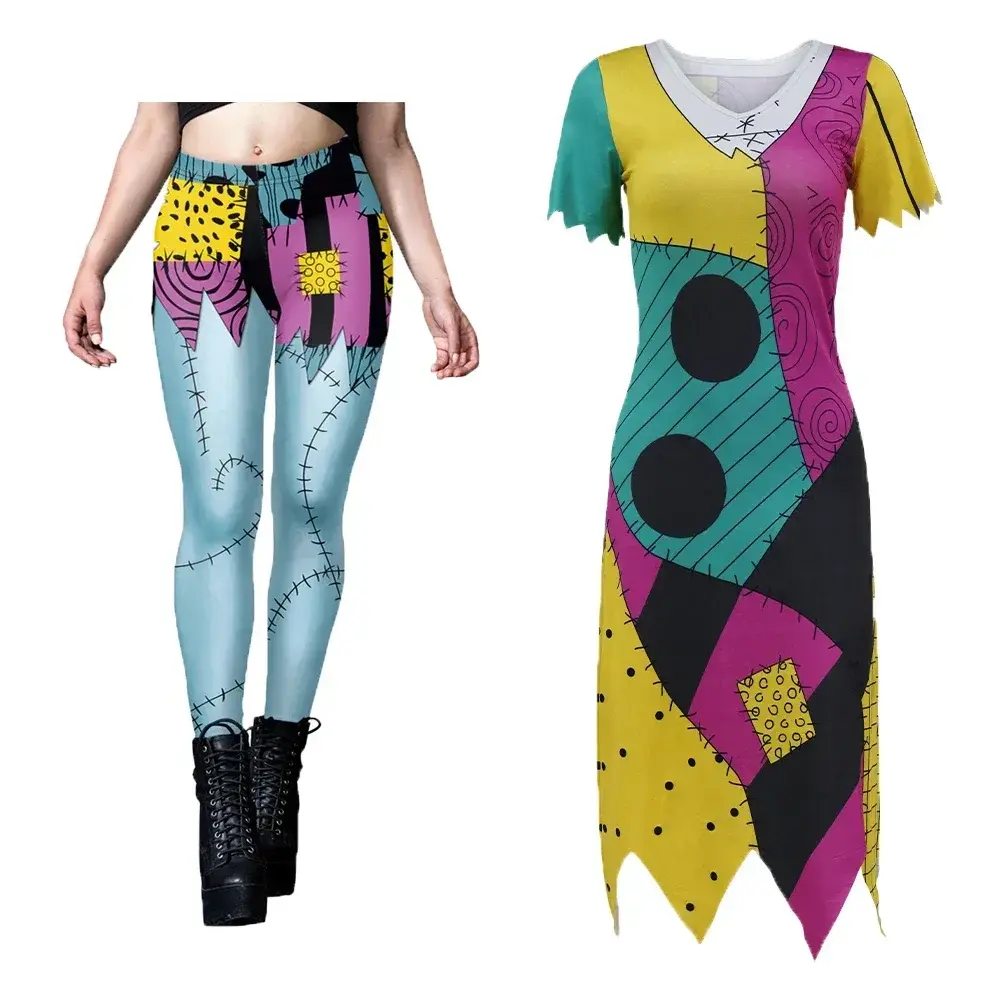 Fantasia de Cosplay do Filme Nightmare Christmas, Conjunto de Leggings Sally, Bodysuits Zentai para Mulheres, Disfarce Assustador da Sally para Festa de Halloween