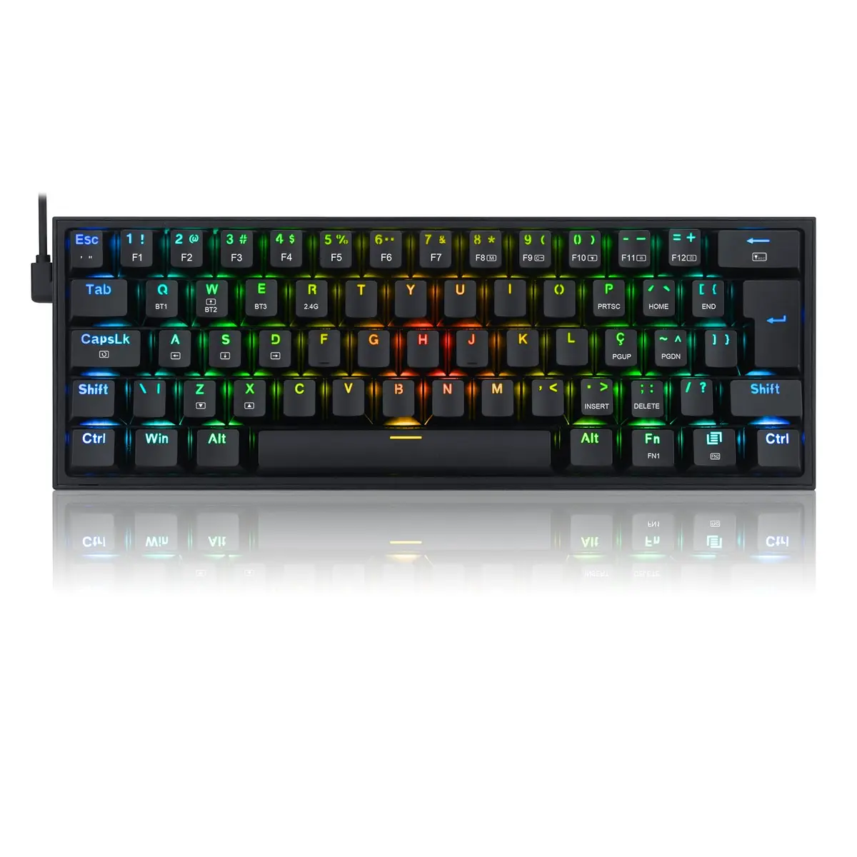 Teclado Mecanico Sem Fio Redragon Fizz Pro RGB Preto Switch Marrom