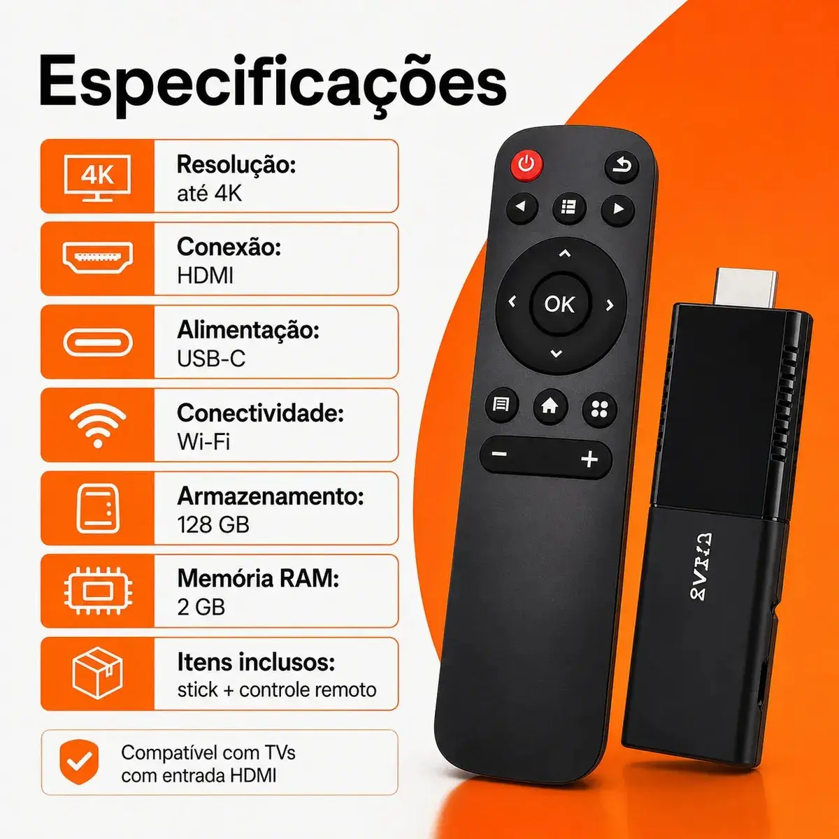 Tv Stick 4k Android Chromecast Smart Hdmi Wifi Ao Vivo Preto Padrão thumbnail 3