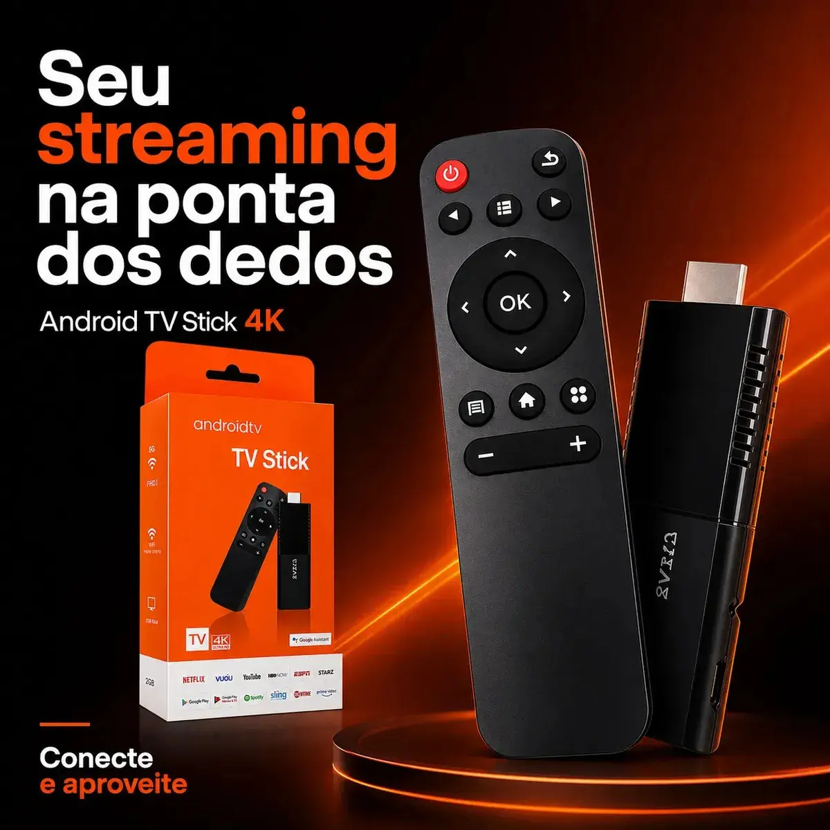 Tv Stick 4k Android Chromecast Smart Hdmi Wifi Ao Vivo Preto Padrão thumbnail 4
